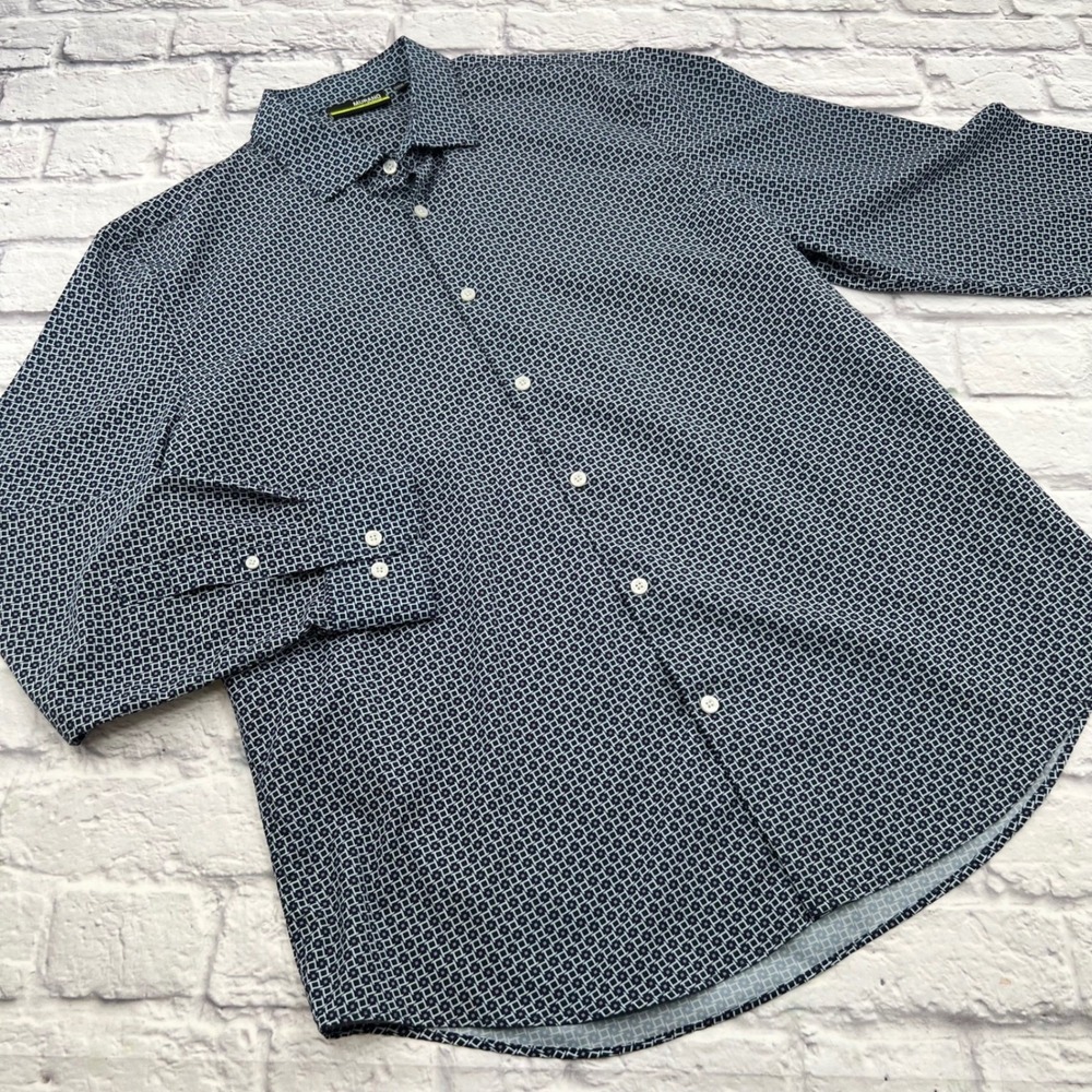 Murano Performance Slim Fit Mens XL Blue Geometric Long Sleeve Button Down Shirt